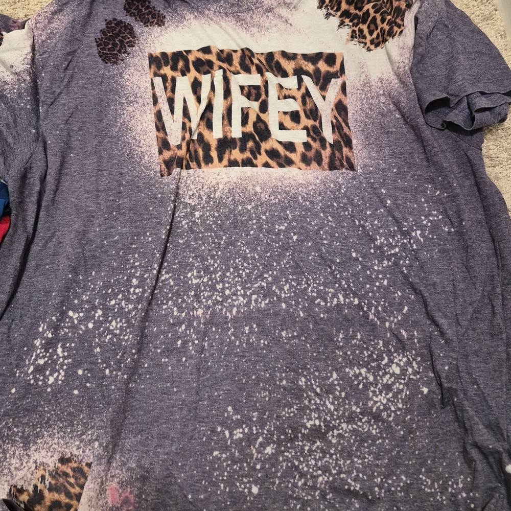 Tultex Purple Leopard Print 'Wifey' Short Sleeve Tee